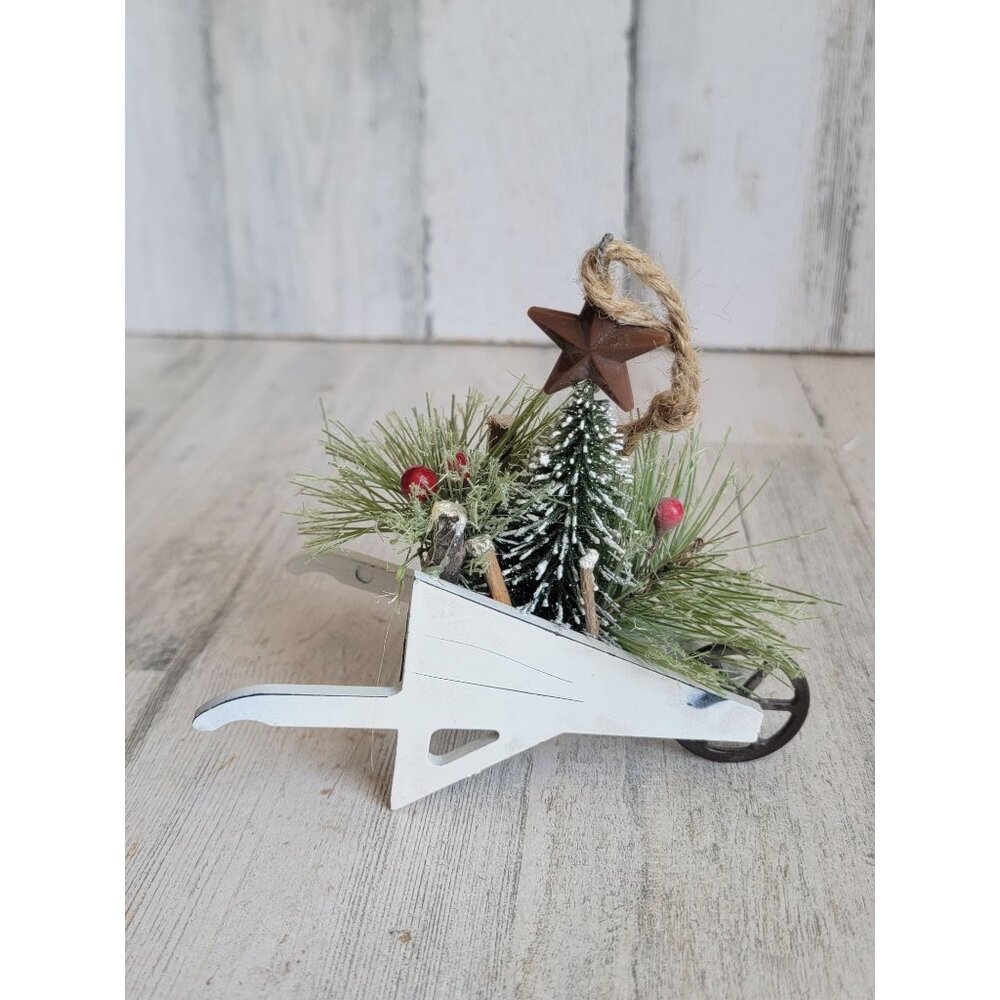 Wheelbarrow tree star garden‎ glitter ornament Xmas